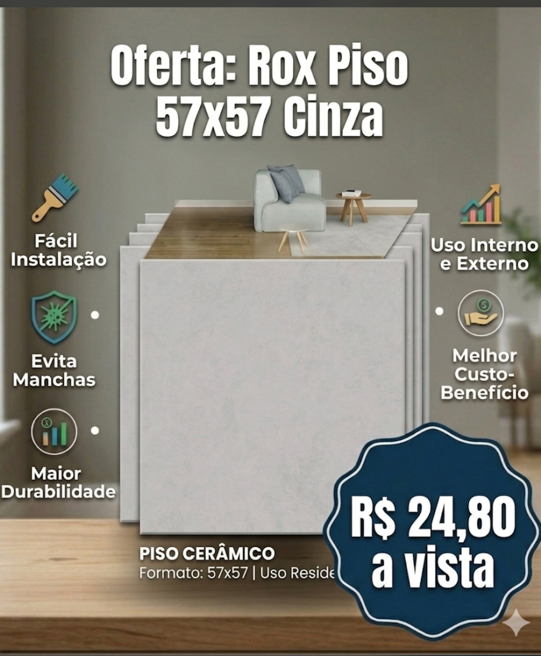 Rox m²Piso 57X57 A 59012 Cimento