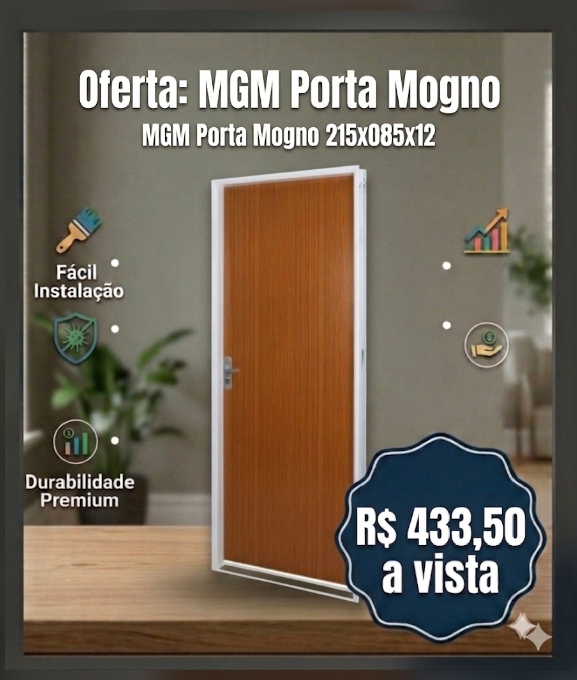 MGM Porta 215X85X12 Mogno Batente Bca